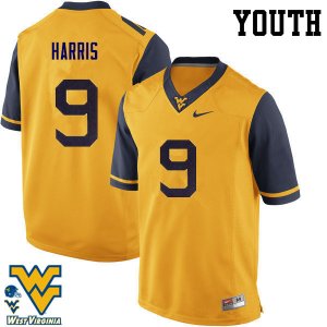 Youth West Virginia Mountaineers NCAA #9 Major Harris Gold Authentic Nike Stitched College Football Jersey LN15U10PL